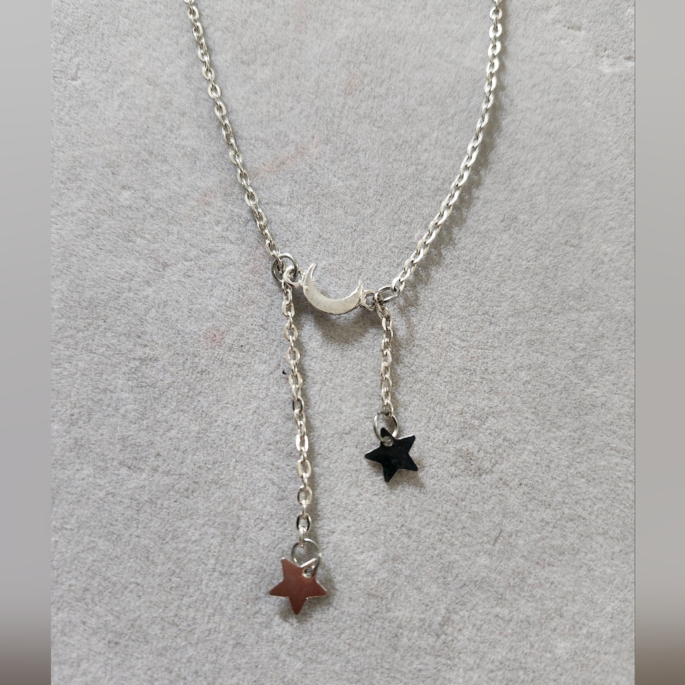 Silver Star and Moon Pendant Necklace